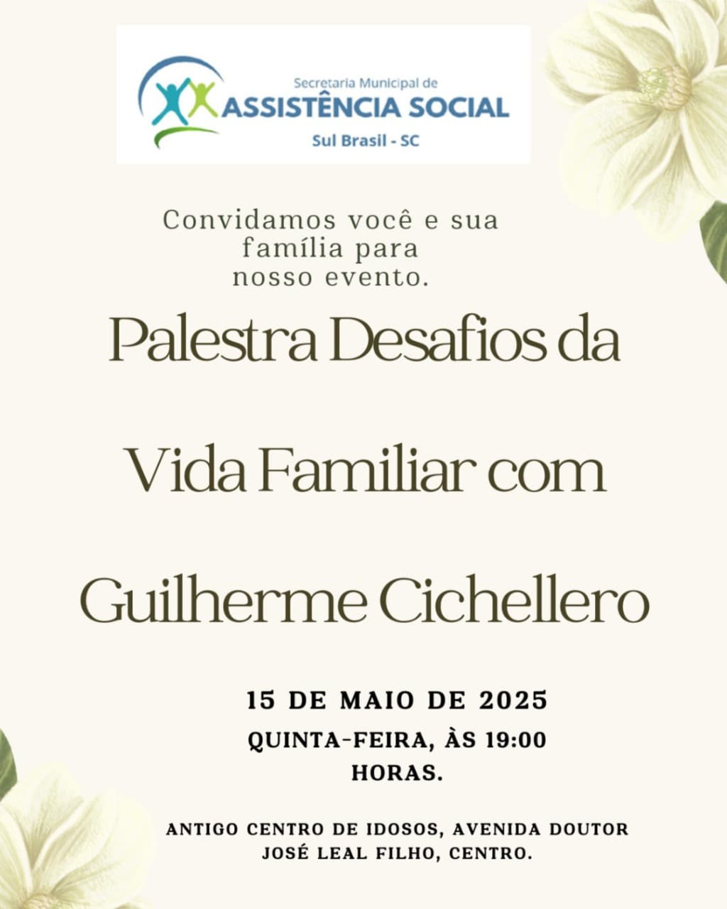 Sul Brasil promove palestra sobre os desafios da vida familiar com especialista Guilherme Cichellero