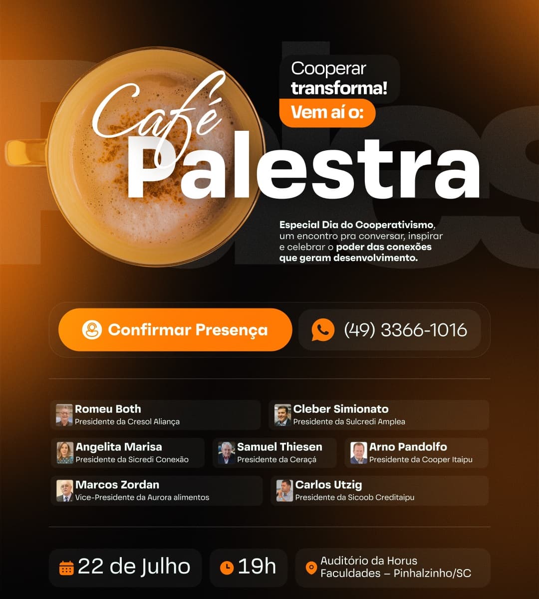 Dia do Cooperativismo será pauta do Café Palestra da ACIP/CDL