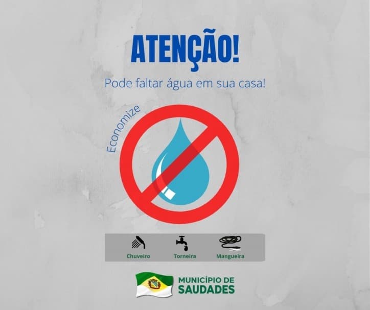 SAMAE alerta sobre suspensão temporária do fornecimento de água em Saudades