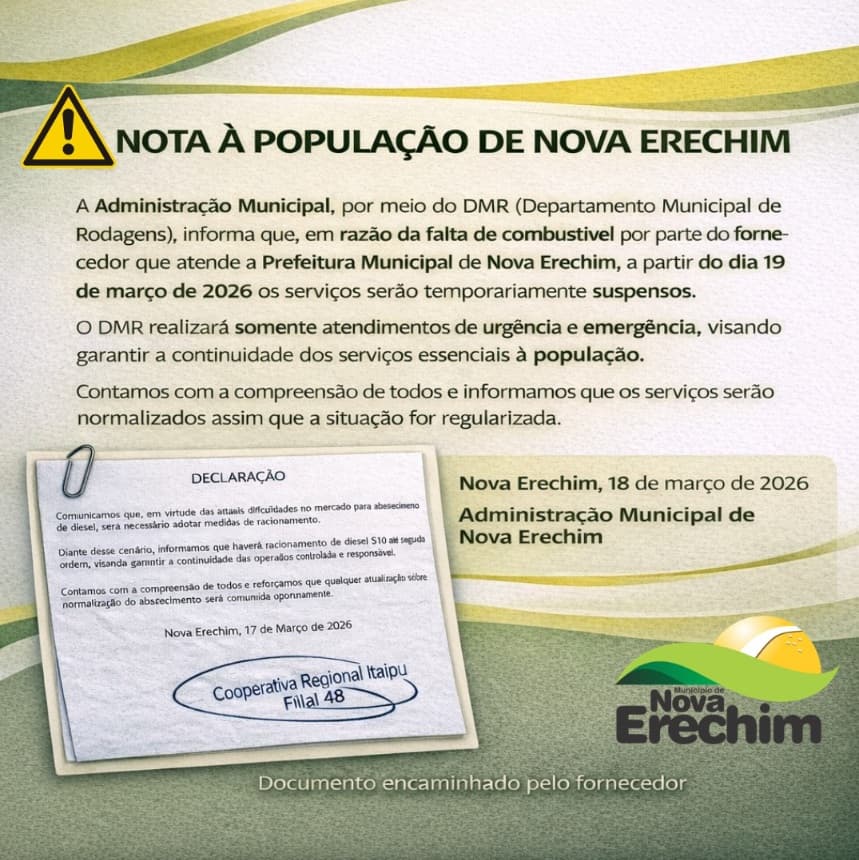 Falta de combustível suspende alguns serviços públicos em Nova Erechim