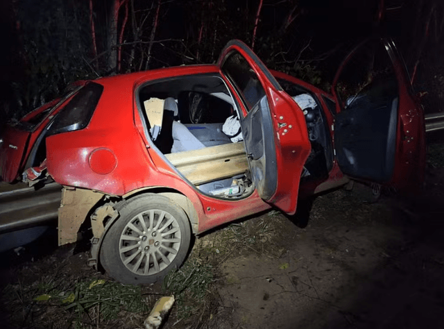 Estrutura metálica perfura veículo, mas condutora sobrevive